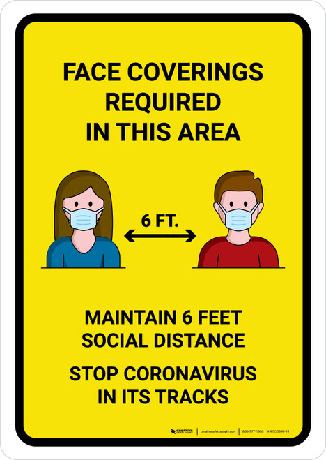 Face Coverings Required In This Areas with Icons Yellow Portrait - Wall Sign