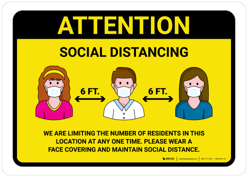 Attention We Are Limiting Number Of Residents with Icons Yellow Landscape - Wall Sign