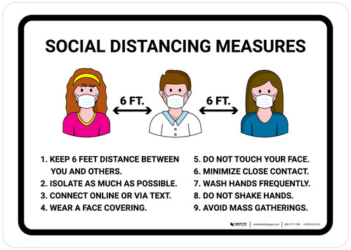 Social Distancing Measures with Icons Landscape - Wall Sign