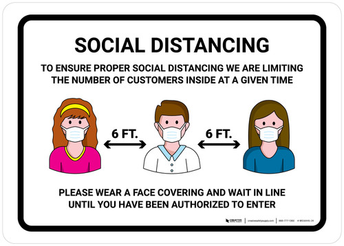 Social Distancing To Ensure Health And Safety Of Customers with Icons Landscape - Wall Sign