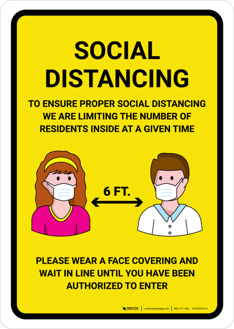 Social Distancing To Ensure Health And Safety Of Residents with Icons Portrait - Wall Sign