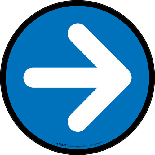 Right Arrow Blue Circular - Floor Sign