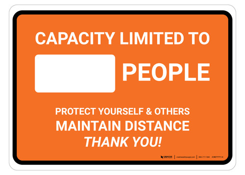 Capacity Limited Maintain Distance Orange Landscape - Floor Sign
