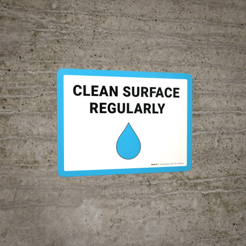 Clean Surface Regularly with Emoji Blue Border Landscape - Wall Sign