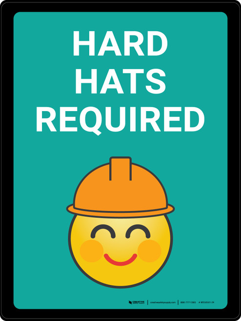 Hard Hats Required with Emoji Blue Portrait - Wall Sign