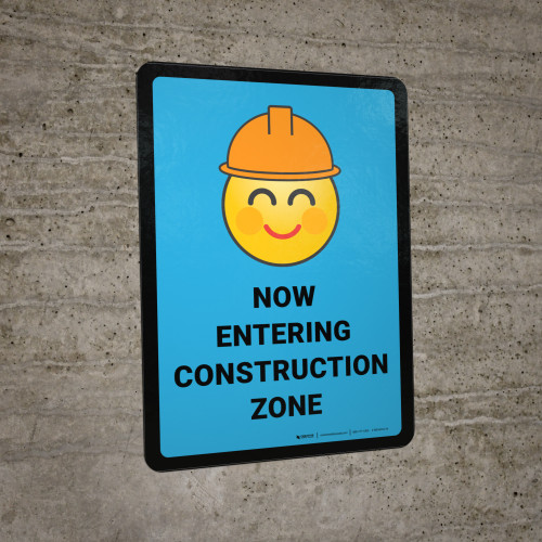 Now Entering Construction Zone with Emoji Blue Portrait