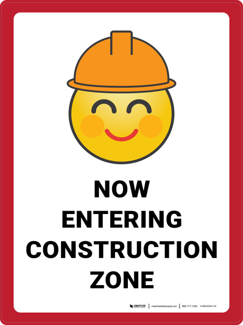 Now Entering Construction Zone with Emoji Portrait - Wall Sign