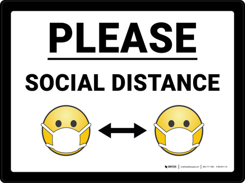 Please Social Distance with Emojis Landscape - Wall Sign