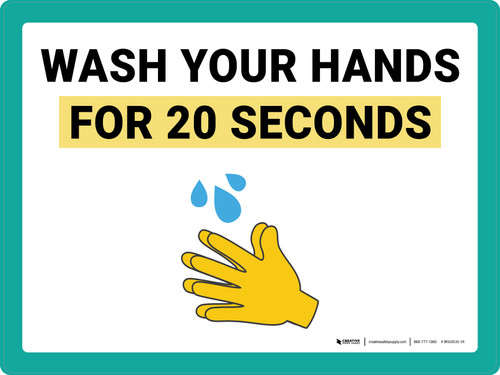 Wash Your Hands for 20 Seconds with Emoji Landscape - Wall Sign