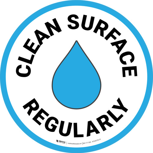 Clean Surface Regularly with Emoji Blue Border Circular - Floor Sign