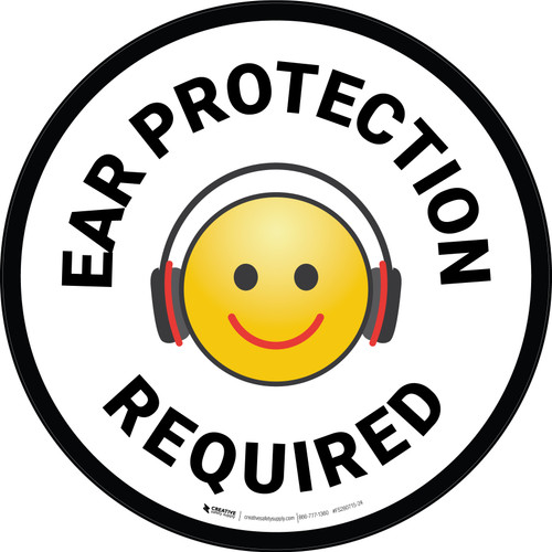 Ear Protection Required with Emoji Circular - Floor Sign