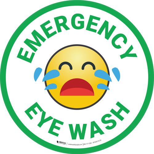Emergency Eye Wash with Emoji Green Circular - Floor Sign