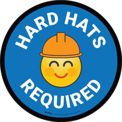 Hard Hats Required with Emoji Blue Circular - Floor Sign