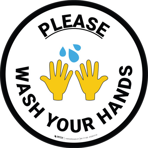 Please Wash Your Hands with Emoji Circular - Floor Sign