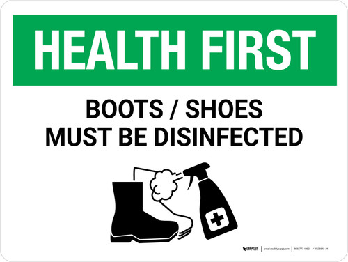 Health First: Boots/Shoes Must Be Disinfected with Icon Landscape - Wall Sign