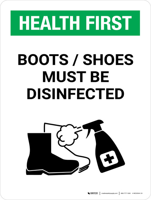Health First: Boots/Shoes Must Be Disinfected with Icon Portrait - Wall Sign