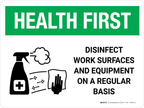 Health First: Disinfect Work Surfaces with Icon Landscape - Wall Sign