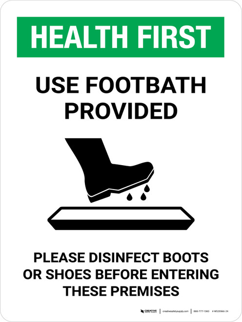 Health First: Use Footbath with Icon Portrait - Wall Sign