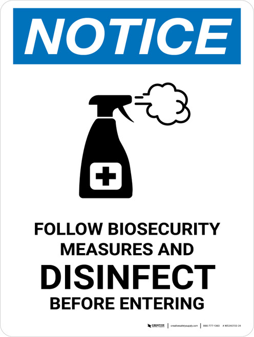 Notice: Follow Biosecurity Measures with Icon Portrait - Wall Sign