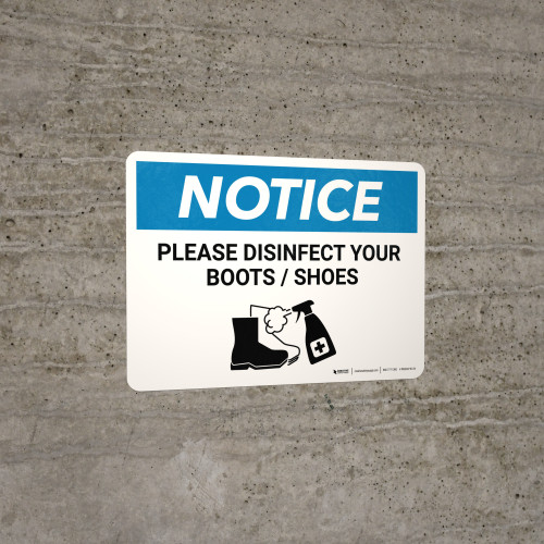 Notice: Please Disinfect Boots/Shoes with Icon Landscape - Wall Sign