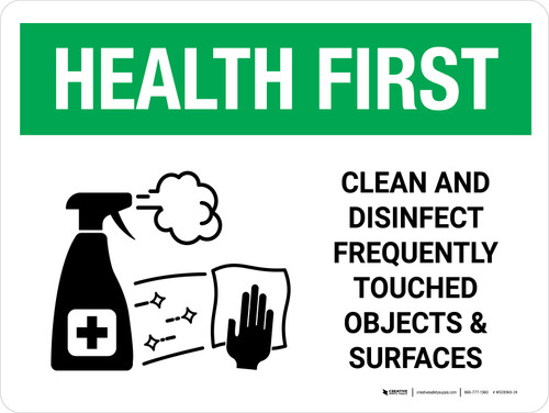 Health First: Clean And Disinfect Frequently with Icon Landscape - Wall Sign