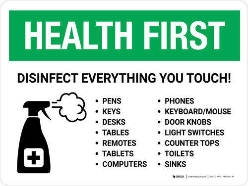 Health First: Disinfect Everything You Touch with Icon Landscape - Wall Sign