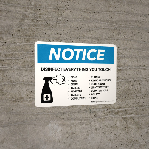 Notice: Disinfect Everything You Touch with Icon Landscape - Wall Sign