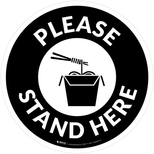 Please Stand Here with Noodles Black Circular - Floor Sign