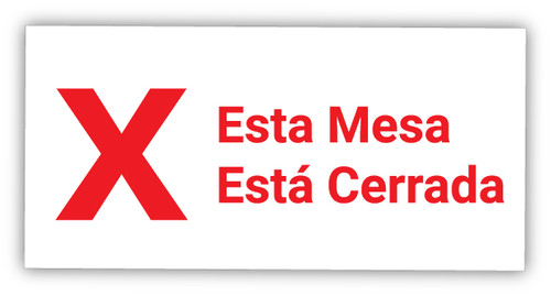 This Table is Closed X Symbol Spanish - Label