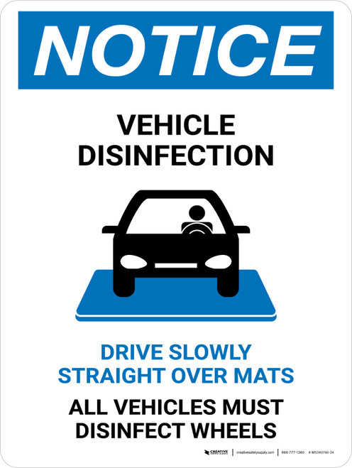 Notice Vehicle Disinfection with Icon Portrait - Wall Sign