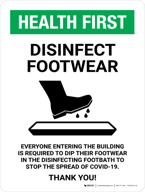 Health First Disinfect Footwear with Icon Portrait - Wall Sign