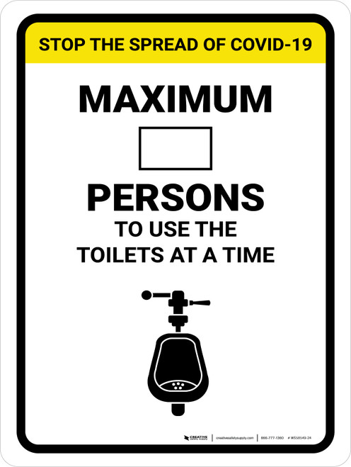 Stop The Spread COVID-19 Max Persons To Use Toilet with Icon Portrait - Wall Sign