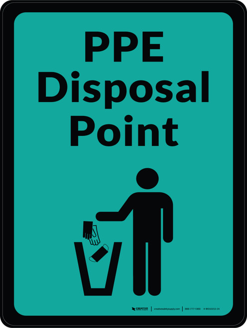 PPE Disposal Point with Icon Mint Portrait - Wall Sign