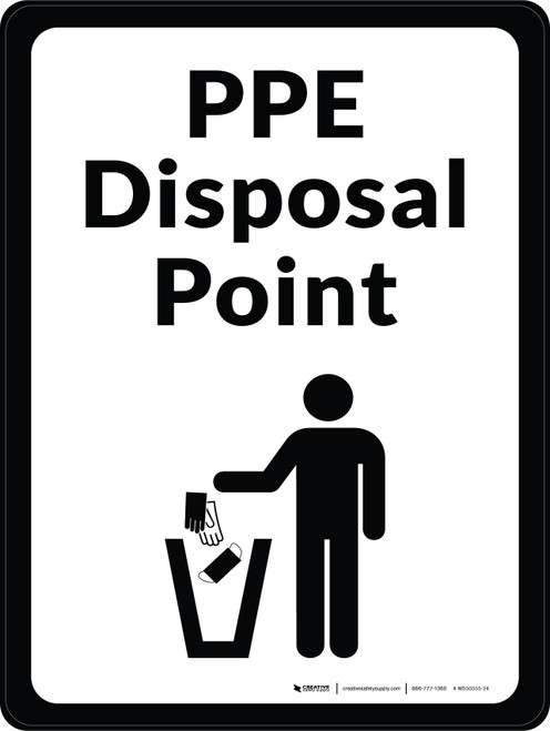 PPE Disposal Point with Icon Portrait - Wall Sign