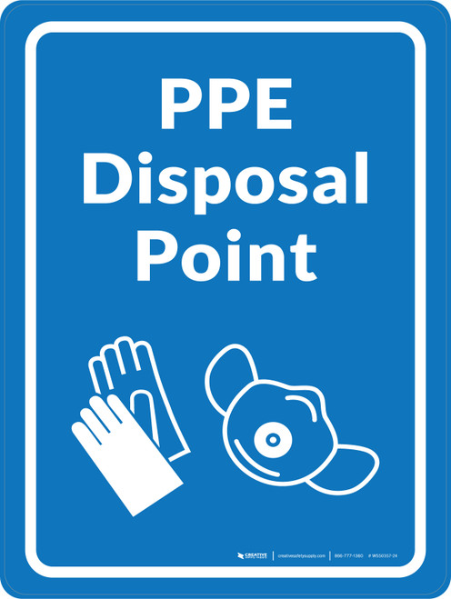 PPE Disposal Point with Icons Blue Portrait - Wall Sign