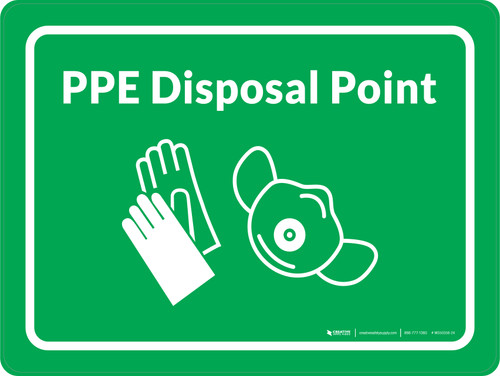 PPE Disposal Point with Icons Green Landscape - Wall Sign