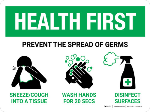 Health First: Prevent the Spread of Germs with Icons Landscape - Wall Sign