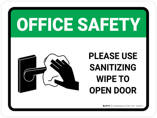 Office Safety Please Use Sanitizing Wipe To Open Door with Icon Landscape - Wall Sign