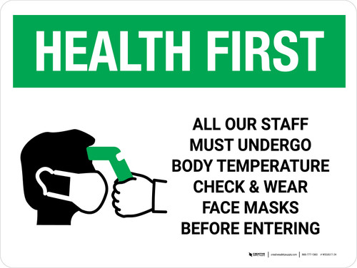 Health First: All Staff Must Undergo Temperature Check with Icon Landscape - Wall Sign
