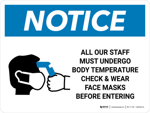 Notice: All Staff Must Undergo Temperature Check with Icon Landcape - Wall Sign