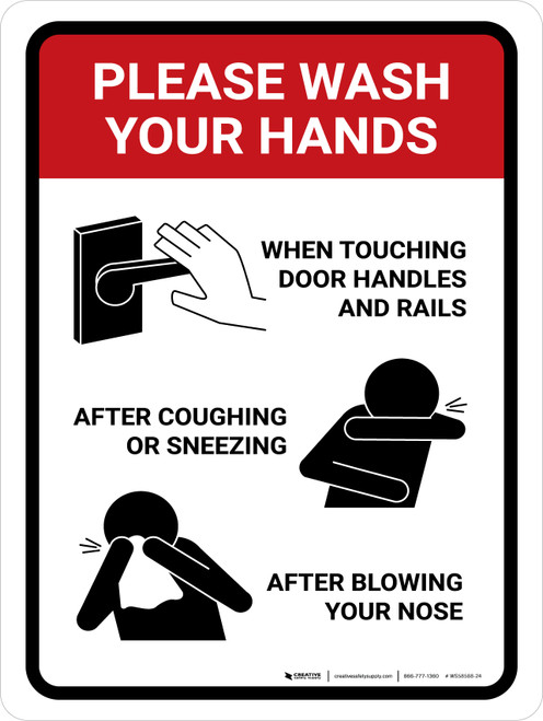 Please Wash Your Hands with Icons Portrait - Wall Sign