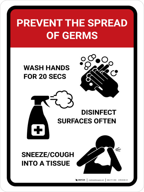 Prevent the Spread of Germs with Icons Portrait - Wall Sign
