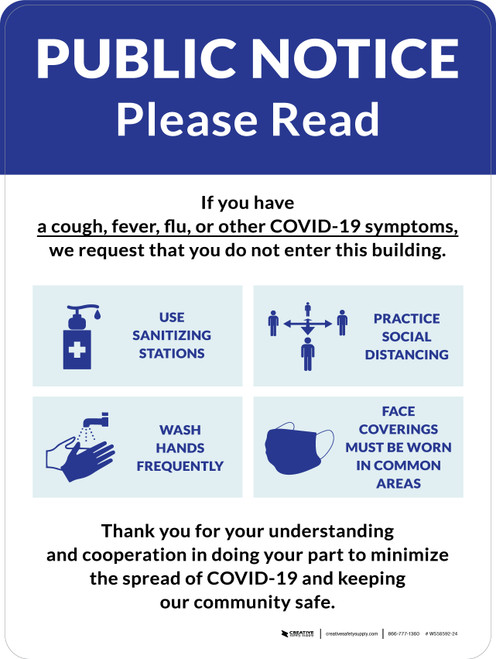 Public Notice: COVID-19 with Icons Blue Portrait - Wall Sign