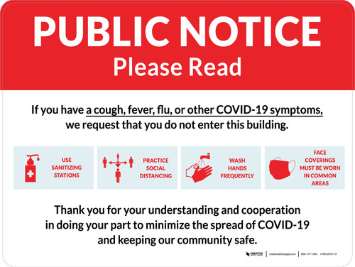 Public Notice: COVID-19 with Icons Red Landscape - Wall Sign