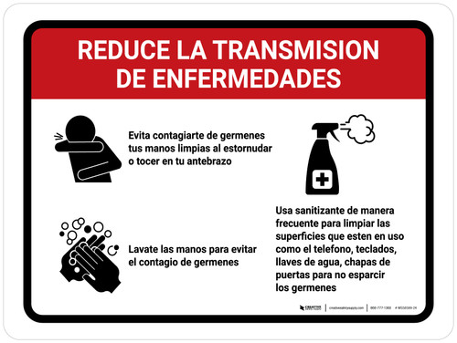Reduce La Transmision De Enfermedades Spanish with Icons Landscape - Wall Sign