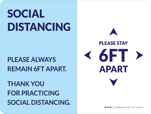 Social Distancing Please Stay 6Ft Apart Blue Landscape - Wall Sign