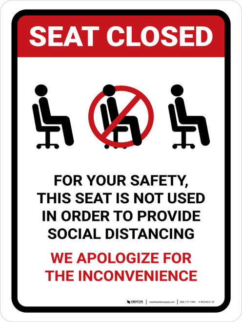 Seat Closed For Social Distancing with Icon Portrait - Wall Sign