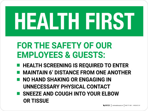 Health First: Employees & Guests Precautions Landscape - Wall Sign