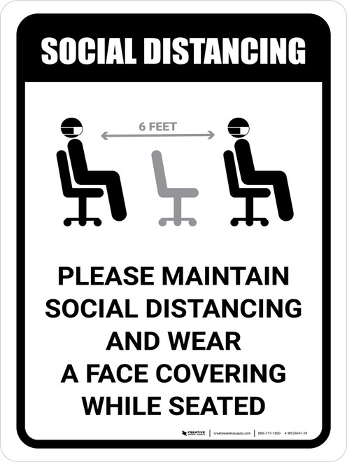 Maintain Social Distancing Wear Face Covering While Seated with Icon Portrait - Wall Sign