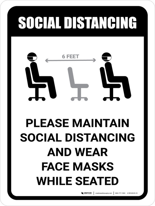 Maintain Social Distancing Wear Face Masks While Seated with Icon Portrait - Wall Sign